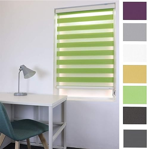 Thermorollo Verdunkelungsrollo 110 x 220 cm innen lichtdurchlässig & verdunkelnd, Rollo für Fenster, Zebrarollo Seitenzugrollo inkl. Montagematerial, für Fenster, Grün
