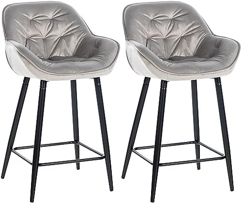 CLP 2er Set Barhocker Gibson Samt I Sitzhöhe 76 cm I Tresenstühle Mit Fußstütze, Farbe:grau