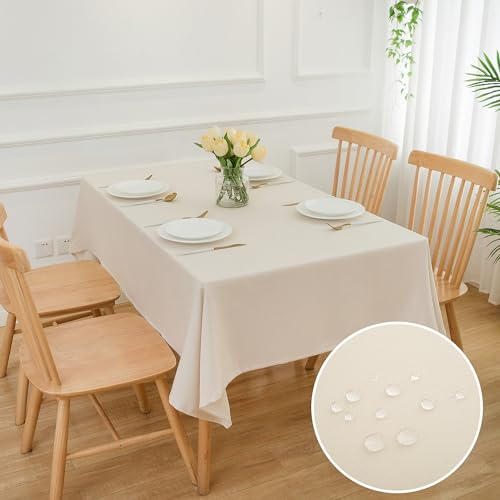 ATsense Tischdecke Abwaschbar Leinen Optik, Tischdecken Outdoor in Beige, Wasserabweisend Schmutzabweisend, Bügelfrei, Leinendecke Tischtuch Rechteckig 140x200 cm