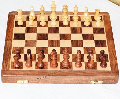 Schachspiel aus Holz, groß, magnetisch, Reiseschach-Set für Kinder, zusammenklappbares und tragbares Schachbrett, 25,4 cm Größe, A