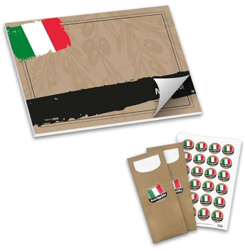 itenga Tischset und Bestecktasche Italien Buon Appetito - 50x Platzset aus Papier 60x42cm (DIN A3) und 24 Bestecktaschen I ideal als Gedeckunterlage bei italienischen Anlässen Geburtstagen Mottopartys