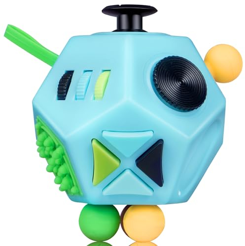 Milifox 12 Sided Fidget Cube - Fidget Cube Spielzeug für Erwachsene & Kinder mit ADHD, ADD, Autismus,Anti-Stress Angst Relief Original Infinity Toys(Blau)