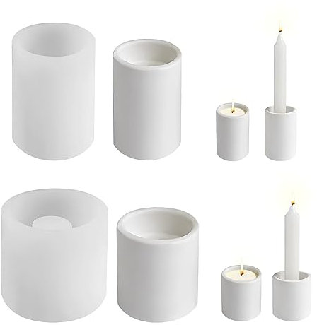 2PCS Silikonform Kerzenhalter, Silikonformen Gießformen Kerzenhalter, für Teelichter und Stabkerzen, Zylinder Silikon Gießform Kerzenhalter Kerzenständer, Gießformen Silikon Teelichthalter