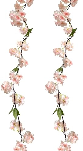 duoyif Blumengirlande Künstliche Kirschblüten Girlande Blumenrebe Blumengirlande Frühling Aesthetic Girlande Seidenblumen Hängend Vines Für Hochzeit Party Garten Zimmer Deko 1,8M 2Stk (Champagner)