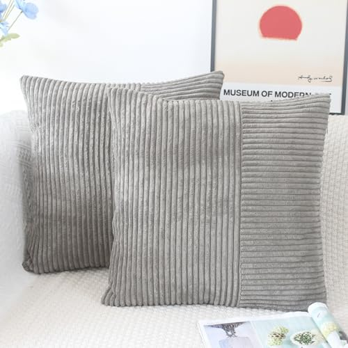 OYIMUA Cord Kissenbezug 45x45 Grau Kissenbezüge Kordsamt 2er Set Weich Gestreift Deko Kissen Kissenhüllen Modern Sofakissen Dekokissen Kuschelig Kissenhülle Zierkissen Wohnzimmer