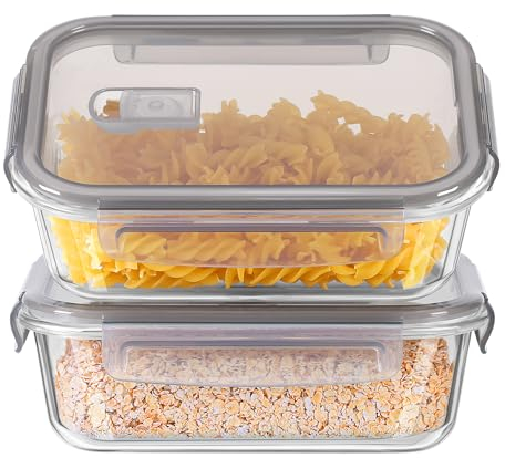 Wilvcsr Glass Food Storage Containers with Lids 2x640ML Pieces - Glass Container with Lid Microwave Tableware Glass