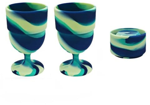 Newchsi 2 Pack Portable Collapsible Silicone Wine Glasses Travel Wine Glasses for Picnic Indoor Outdoor Set, GREEN/JB