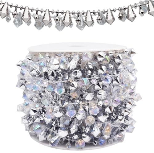 INSPIRELLE 16 Fuß Silber Weihnachtsbaum Perlen Girlande Kette Kunststoff Kristall Rolle für DIY Weihnachten Hochzeit Dekoration
