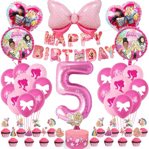 Palloncino Princess, 5 Anni Decorazione per Feste di Compleanno Ragazza, Palloncino Foil Decorazioni Banner Happy BirthdayDecorazioni Per Torte, Forniture per Feste Bambini