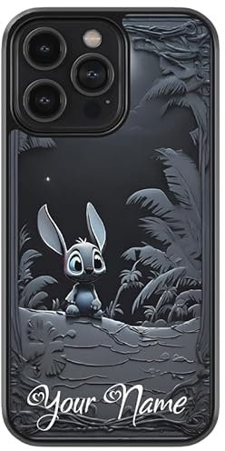 iPhone 15 PLUS Compatible Personalised Phone Case, Stitch Moon Protective Bumper Cover, Anti-Scratch, Anti-Drop Case, Raised Camera Lens Protection, Sidewall Bumper, ShockProof Drop Protection