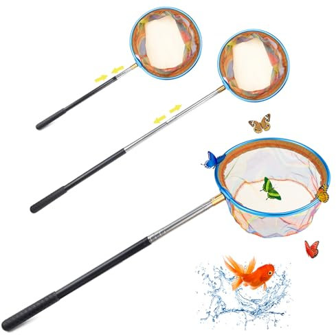 Jeinbuil Teleskop Kinder Kescher Schmetterling Net Kinder Klein Fangnetz Outdoor Länge von 66 cm auf 145 cm Ideal zum Fangen Insekten Fischen Angeln Teich Pool Garten Strand (1 Stück)