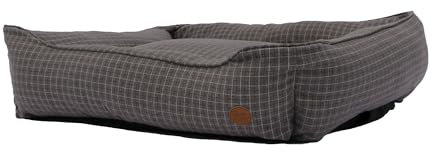 Ancol Dog Bed in Grey Check - Comfortable Indoors Snuggle Pad with Overstuffed Cushion - Cosy Puppy Mat Sleeping Place - Large 78 x 90cm