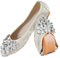 YOUNIFIZ Women's Elastic Foldable Portable Pumps Sparkly Rhinestones Ballet Ballerina Slip On Flats Dolly Shoes (Apricot,Size 7.5)
