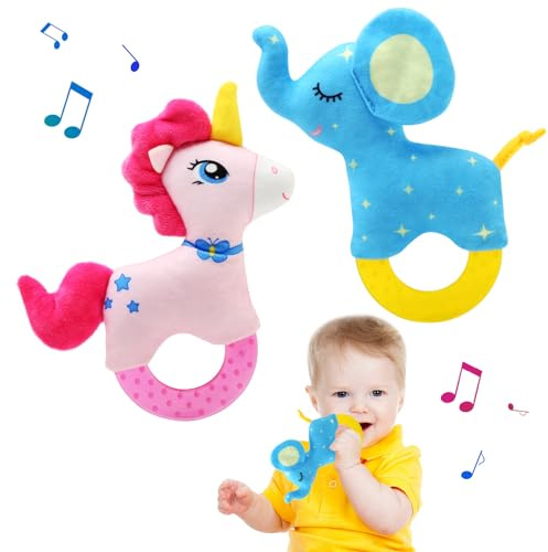 JoyPlus Baby Rassel Spielzeug 6 Monate, Greifling zum Rasseln Baby Spielzeug, Baby Sensorik Rassel Greifspielzeug, Giraffe Soft Rassel Spielzeug mit Beißring, Rassel Geschenk für Babys ab 0-12 Monaten