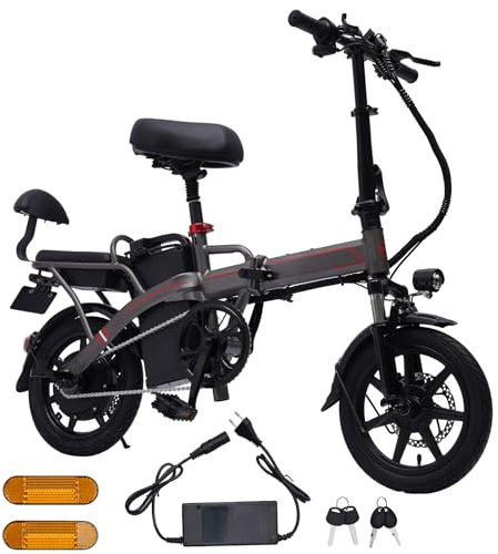 14 Zoll E Bike, Klapprad E-bike, Ebike Damen, 48V/10AH Abnehmbare Batterie, Verstellbarer Sitz und Griff, 3 Fahrmodi, Reichweite Max 30km, Volle Ladezeit 3-4H, mit Rückspiegel und Fahrzeugbeleuchtung