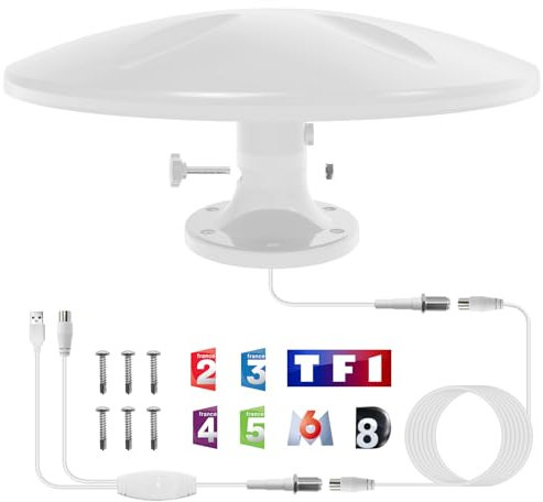 Antenne TV Intérieur TNT Puissante, Antenne TV Exterieure Puissante de Signal à Gain Élevé, Antennes TNT Exterieur, Antenne Omnidirectionnelle TNT pour Camping Car, Caravane, Fourgon, Camion, Bateau
