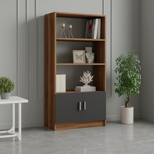 Dmora Bücherregal Haris 63,6x37,6x140 cm Braun 3 Böden 2 Türen