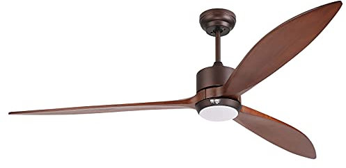 reiga Ventilatore da soffitto esterno in legno massello da 132 cm con motore DC, set di illuminazione a LED, compatibile con Alexa App e telecomando, 6 marce