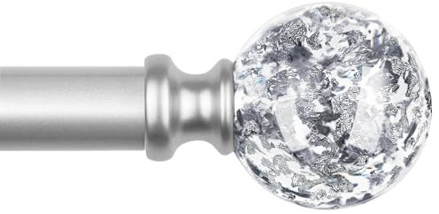 KAMANINA Gardinenstange Silber 80 to 292 CM, Dekorative Ausziehbar Vorhangstange für Fenster, Vorhangstangen mit Durchsichtigen Round Bling Endstück