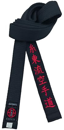 Cinturón negro de karate Shito-Ryu de 1.6 pulgadas de ancho para jóvenes, cinturón bordado japonés unisex, Negro, 340cm
