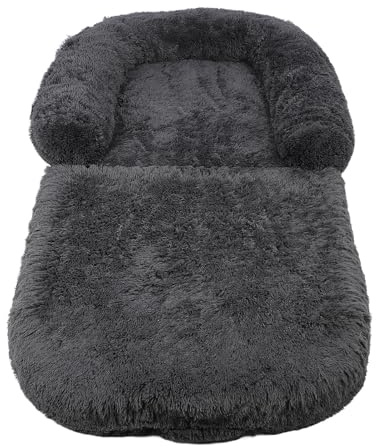 Dunkelgraues Menschliches Hundebett, Faltbar, Winter, Warm, Plüsch, Waschbar, Hundebett für Menschen, Große Haustiere, Katzen, Hunde