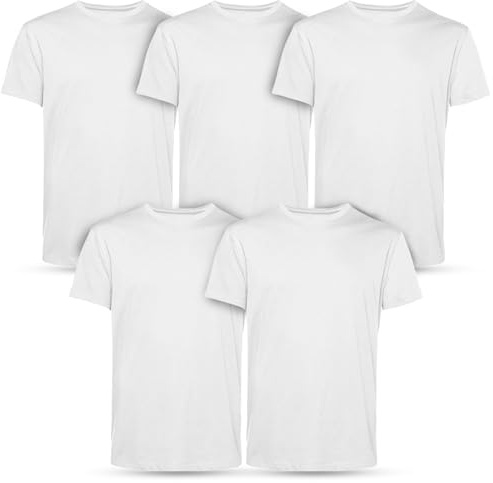 Men’s T-Shirts Multipack | Crew Neck Short Sleeve | 100% Cotton | Casual, Gym, Work, DIY, or Events | Comfortable & Durable Plain T-Shirts | Pack of 5 White Small