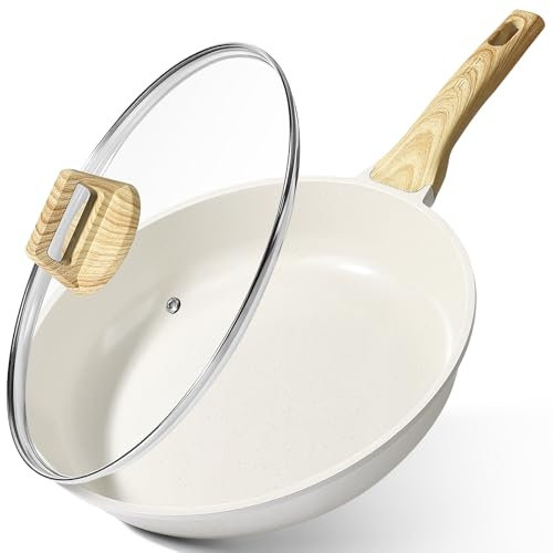 GiPP Ceramic Nonstick Frying Pan with Lid - 30cm Healthy Non-Toxic Non Stick Skillet Omelette Pans, Induction Compatible Chef Pan, PFAS & PFOA-Free,Stay Cool Handles(White,30cm+Lid)