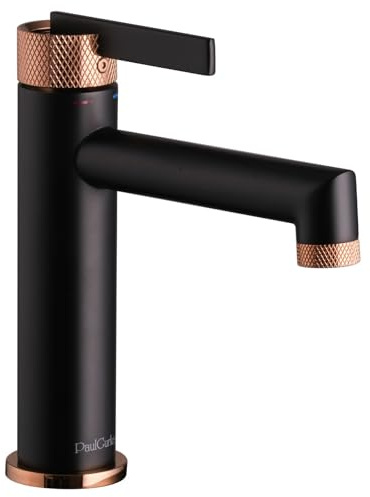 PaulGurkes Armaturen Matt-Schwarz Rosé-Gold, Serie Ophelia:Waschtischarmatur