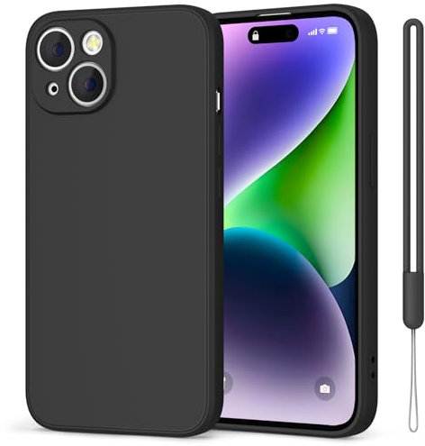 Yisica Coque pour iPhone 14, Coque Silicone Liquide Ultra Fine Con Doublure Douce en Tissu Microfibre, Case de Protection Complète du Corps pour iPhone 14 6,1 (Noir)