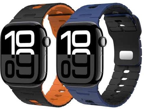 Astorgos Cinturino Sportivi Compatibile con Apple Watch Ultra 3/2/1 49mm,S11/S10 46mm,9/8/7 45mm,SE3/SE2/SE/6/5/4 44mm,3/2/1 42mm,Cinturino in Silicone Bicolore per Uomini e Donne, NrAncne+MzntBluNr