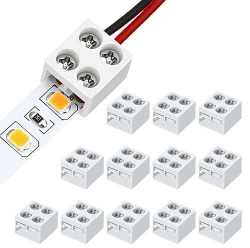 Leloco 12 Stück Led Verbinder 2 polig Die Schraubanschlussklemmen Festziehen, LED-Streifen zu Draht Verbinder - 2-polig 8mm Lötfrei für 5050 3528 COB SMD LED Streifen LED Strip Verbinder