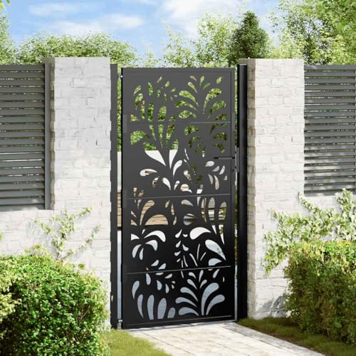 IKAYAA Gartentor Metall 180cm hoch Gartentür Gartentore Einfahrtstor Gartenpforte Hoftor Wetterfester Stahl Spurendesign-105 x 180 cm-Typ 4
