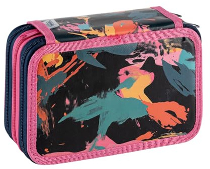 Favorit Federmäppchen mit 3 Fächern, für die Schule, mit Schreibwaren, 20 x 13 x 7,5 cm, Camouflage-Orange