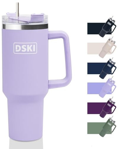 40oz Stainless Steel Vacuum Insulated Tumbler Car Water Bottle with Straw and Lid & Handle, SUS304 Travel Coffee Mug for Hot/Cold Coffee, Tea Water Bottle Cup Gifts for Women Men (Pale Purple)