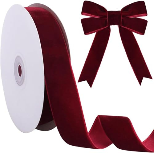 Samtband Rot, 25mm x 22,9m, Luxuriöses Geschenkband für Hochzeit, Geschenkverpackung, Basteln und Dekoration