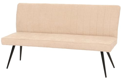 Berlinlodge Sitzbank HxBxT 90x160x60cm Sitzhöhe 48cm Rückenlehne Stoff/Textil Chenille Metall 160cm Creme-Beige Esszimmerbank Bank Polsterbank