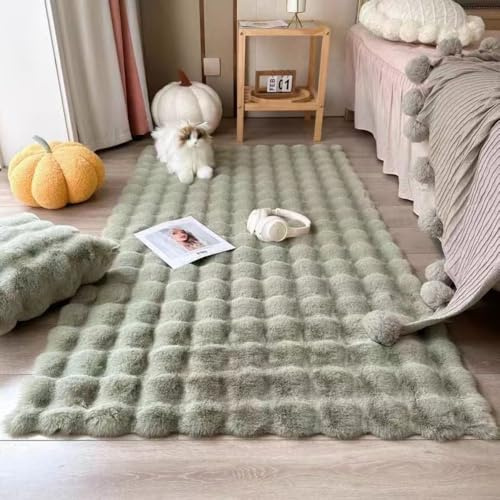Treer Teppich Wohnzimmer Flauschig,Soft Area Rug Schlafzimmer Weich Shaggy Teppiche Waschbarer rutschfest Carpet für Kinderzimmer Flur Bettumrandung (Grün,60 * 200cm)