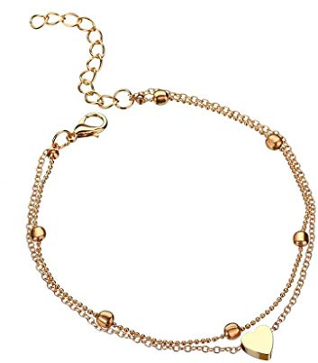 Generisch Schädel Armband Knöchel Anketten Liebe rostfreie Herzankette Schwarzes Armband Für (Gold, One Size)