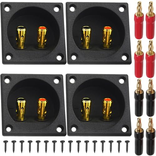 HAAMNING7 Copa de terminal de caja de altavoz, poste de doble unión con resorte de empuje redondo de 3,1, con terminales de cesta de subwoofer, conectores tipo banana, tornillos (paquete de 6)