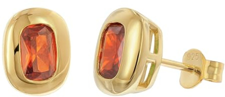 trendor Damen-Ohrstecker 925 Silber Vergoldet Zirkonia Orangerot 21446-10