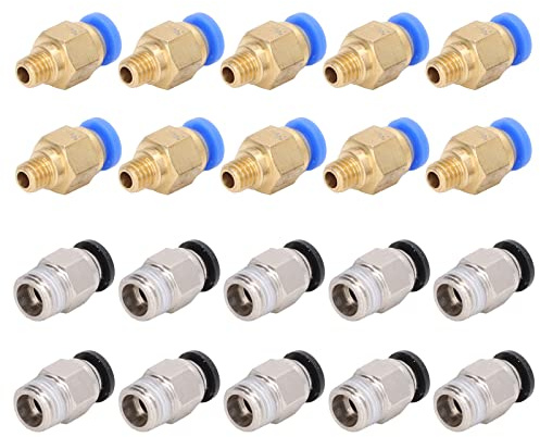 Tomantery Hot-End-Fitting, Zuverlässiges Verbindungsset für Ender 3 Pro, PC4-M6 PC4-10 Edelstahl Messing, Insgesamt 20 Stück