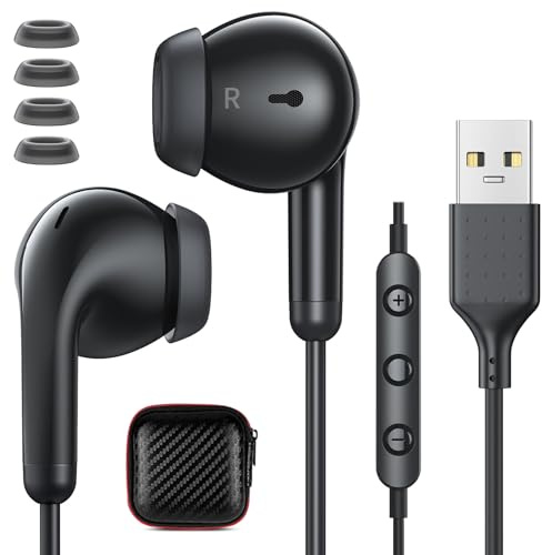 USB Auricolari PC con Cavo 2,3Metri, Leggere Auricolare Gaming per Laptop | In Ear Cuffie con Microfono Funzione Silenziosa Controlli Audio Cancellazione rumore per Ufficio PS 4 5 Giochi Streaming Live