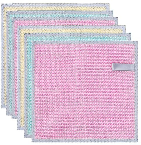 Trurovem Paño de limpieza de alambre plateado de doble cara de 20 x 20 cm, trapos reutilizables para fregar ollas antiarañazos para cocina, lavar platos, electrodomésticos, 1 paquete (6 unidades)