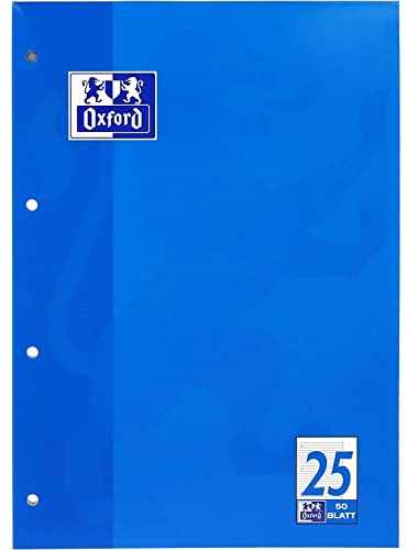 Oxford Schule Schulblock A4, liniert mit Rand, 50 Blatt, blau