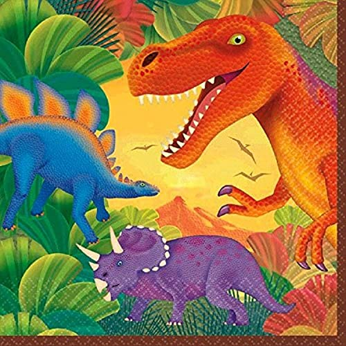 amscan 519766 Prehistoric Dinosaur 2-Ply Luncheon Napkins-16 Pcs Servietten mit prähistorischem Dinosaurier-Motiv, 2-lagig, 16 Stück, Papier, Multi