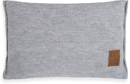 KNIT FACTORY - Uni Zierkissen - Rechteckige Sofa Kissen - Grau - Gestrickter Dekokissen - Couchkissen - 60x40 cm - Kissenbezug mit Füllung und Bezug