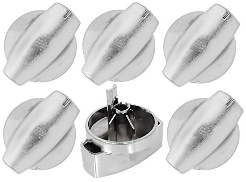 Lot de 1, 2, 3, 4, 5, ou 6 bouton de cuisinière au gaz (argent, chrome) Pack Quantity: 6