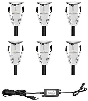Lot de 6 Lampe de Spot LED Mini Ø18mm Eclairage encastré Inox pour Terrasse Enterré Plafonnier, IP67 Etanche DC12V Lumière Extérieure pour Chemin Escalier Paysage Etape (Bleu)