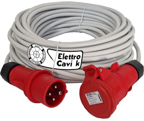 PROLUNGA ELETTRICA INDUSTRIALE TRIFASE 16A 50 METRI 3P+T IP54 380V 4 POLI CON CAVO FROR 4G2.5 MM² ASSORBIMENTO 8300 WATT FLESSIBILE PROFESSIONALE MADE IN ITALY