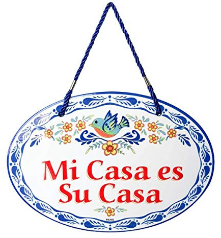 E.H.G. - 'Mi Casa es Su Casa' Ceramic Front Door Decor - Unique 11x8 inch Bienvenidos Sign Banner - Traditional Artwork - Spanish Regalo Hispanic Gifts